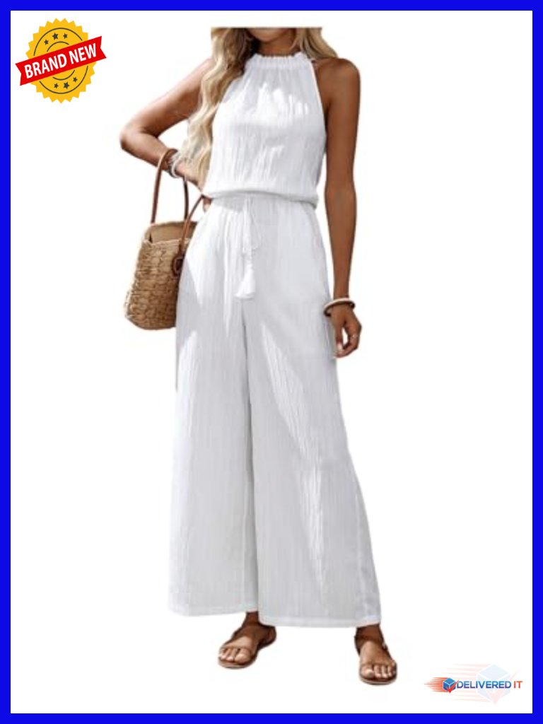 Sleeveless Halter High Waisted Wide Leg Jumpsuit Romper Casual